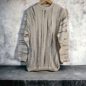 BERGATI Coogi Style Sweater, Size Medium, Off-White/Gray/Black Vintage